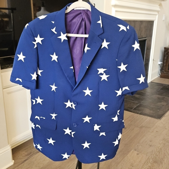 OpposuitsBlazer Adult  Blue White Stars Print Sport Coat Jacket us 42 - Picture 12 of 16